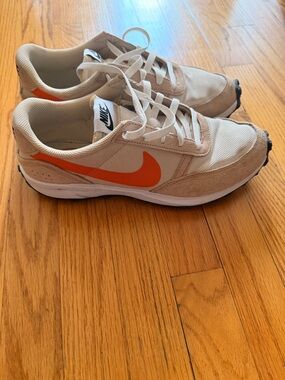 Nike Tan Sneakers with Orange Swoosh